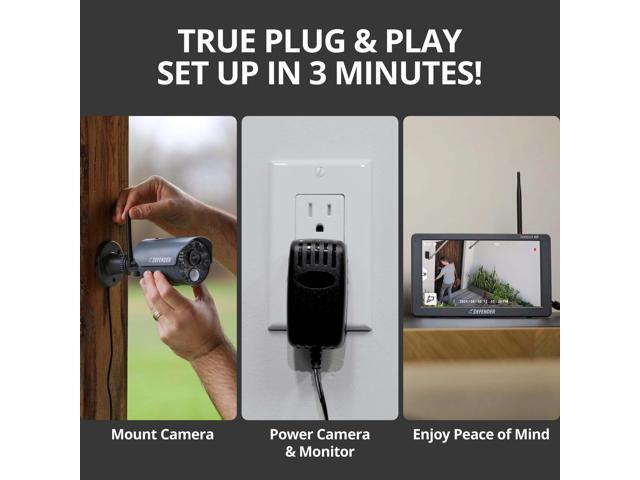 Defender - PHOENIXHD Non-WiFi Plug-in Power Security System with 10.1” HD Monitor & 4 Cameras - Black - image 4
