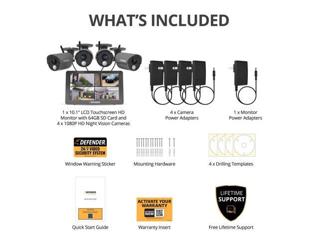 Defender - PHOENIXHD Non-WiFi Plug-in Power Security System with 10.1” HD Monitor & 4 Cameras - Black - image 8