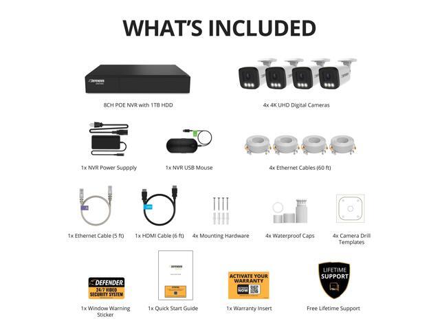 Defender - AI POWERED Sentinel 4K Ultra HD Wired 8 Channel PoE NVR Security System, 4 Metal Cameras & 1TB HDD - White - image 7