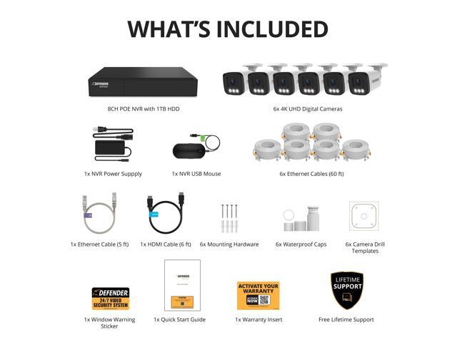 Defender - AI POWERED Sentinel 4K Ultra HD Wired 8 Channel PoE NVR Security System, 6 Metal Cameras & 1TB HDD - White - image 7