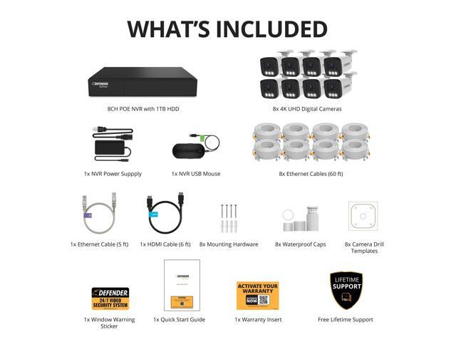 Defender - AI POWERED Sentinel 4K Ultra HD Wired 8 Channel PoE NVR Security System, 8 Metal Cameras & 1TB HDD - White - image 7