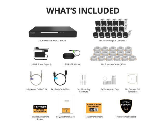Defender - AI POWERED Sentinel 4K Ultra HD Wired 16 Channel PoE NVR Security System, 16 Metal Cameras, 2TB HDD - White - image 7