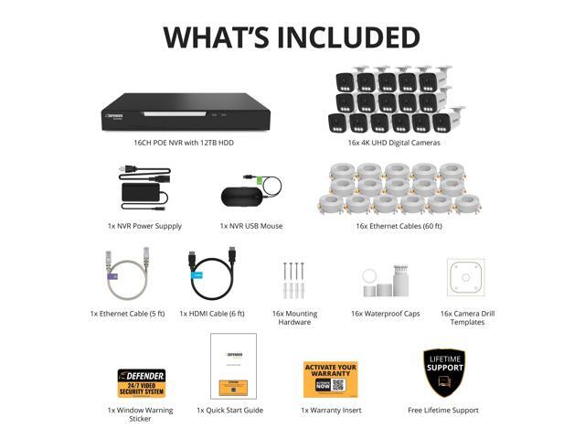Defender - AI POWERED Sentinel 4K Ultra HD Wired 16 Channel PoE NVR Security System, 16 Metal Cameras, 12TB HDD - White - image 7