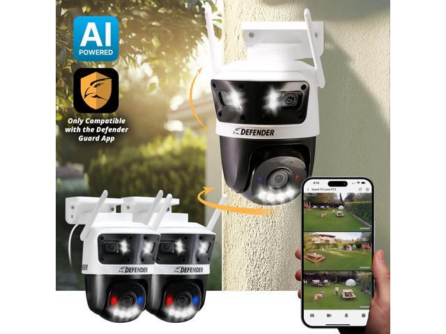 Defender - AI 3K+ Guard Tri-Lens PTZ WIFI Plug-in Security Camera, 360° Tracking, AI Detection, Works w/ Guard App, 2 Pack - White - image 3