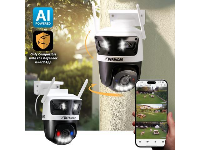 Defender - AI 3K+ Guard Tri-Lens PTZ WIFI Plug-in Security Camera, 360° Tracking, AI Detection, Works w/ Guard App - White - image 3