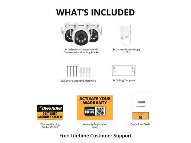 Defender - AI 4K Everwatch PTZ 360° Wi-Fi 6 Plug-in Security Camera, Color Night Vision, AI-Tracking, Easy Setup , 3 Pack - White - image 8