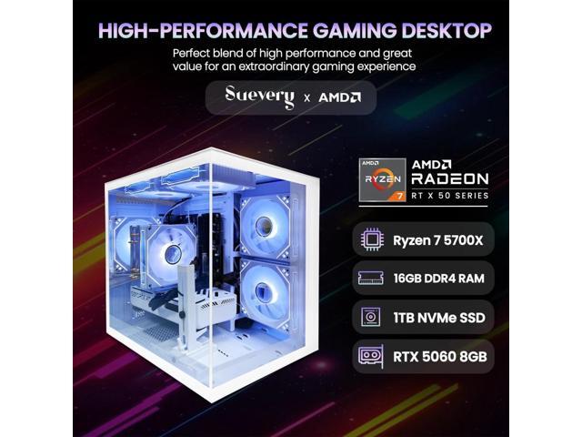 ZHICGCP Gaming PC Desktop computer - AMD Ryzen 7 5700X - NVIDIA RTX 5060 8GB-16GB DDR4 3200MHz - 1T M.2 NVMe - Windows 11