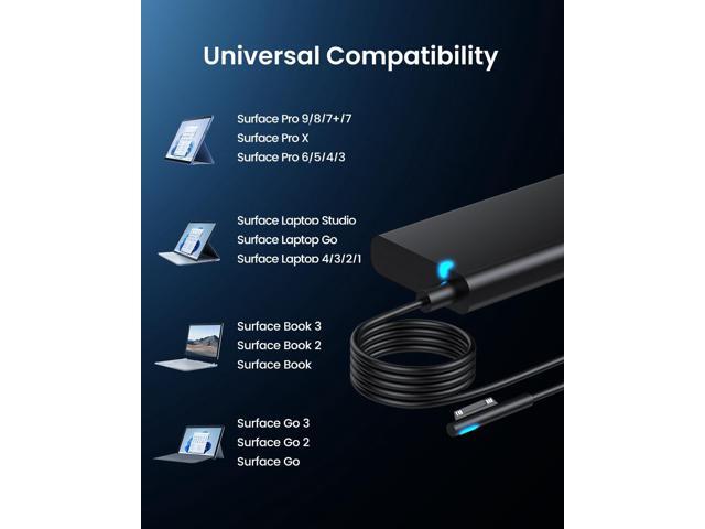 Surface Pro Charger for Microsoft Surface Pro 9, 8, 7+, 7, 6, 5, 4, 3, X, 65W Windows Surface Laptop 5, 4, 3, 2, 1, Studio, Power Cord for Surface...