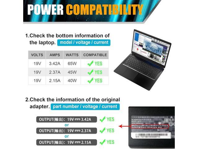 19V 3.42A 65W AC Adapter Laptop Charger Rreplacement for Acer Chromebook 11 13 14 15 R11 CB3 CB5 C740 C720 C720p C738T C731 CB3-532 CB3-131 CB3-531...