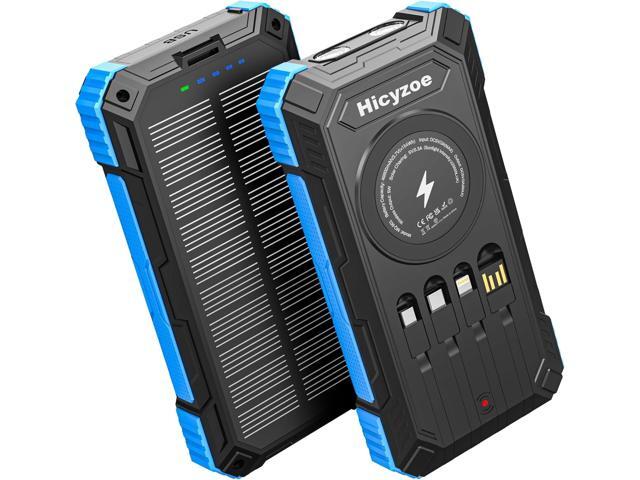 Solar Charger Power Bank, 49800mAh Wireless Portable Phone Charger, 15W QC3.0 Fast Charging External Battery Pack with 4 Built-in Cables, USB-C...