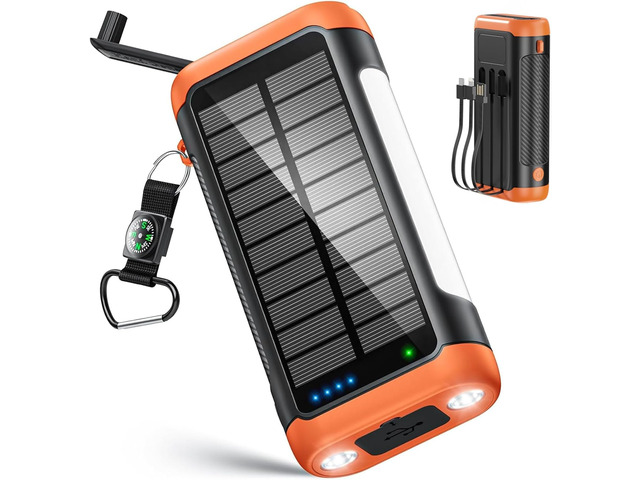 DJKK Solar Power Bank Portable Charger:66800mAh Built in Hand Crank and 3 Cables 22.5W Fast Charging Phone External Battery Pack(5 Outputs & 5...