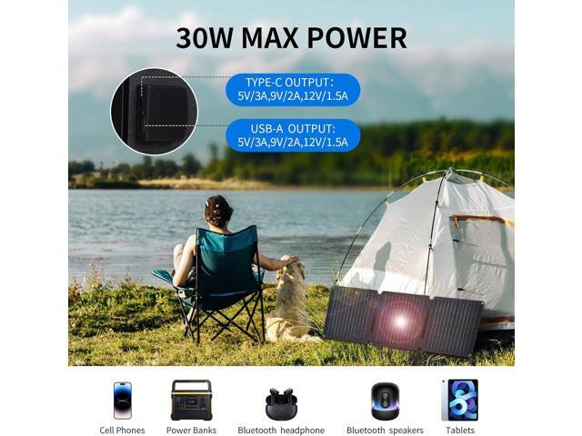 30W Portable Solar Panel,Foldable Solar Panels Charger for Camping Hiking Outdoor,IP65 ETFE Waterproof Panel Solar Kit with 3 Transfer...
