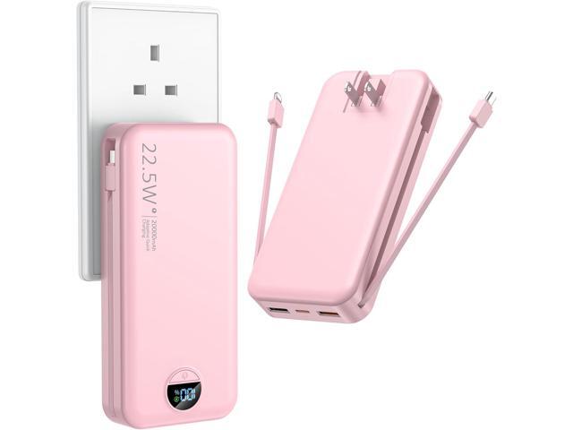 Portable Charger with Wall Plug, 20000mAh USB C Power Bank Fast Charging, External Battery Pack with Built in Cables, Digital Display, 5 Output 2...