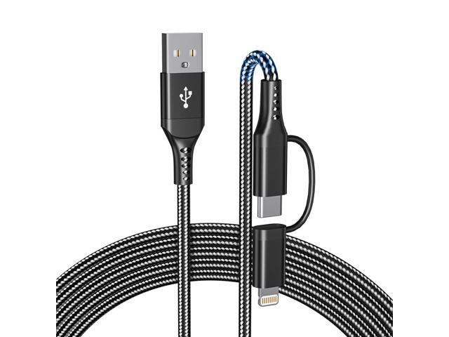 USB to USB-C and Lightning Cable Combo 6FT, 2 in 1 Nylon Braided iPhone Charger Cable Apple Carplay & Android Auto, [MFi & 3A Fast Charge] Multi...