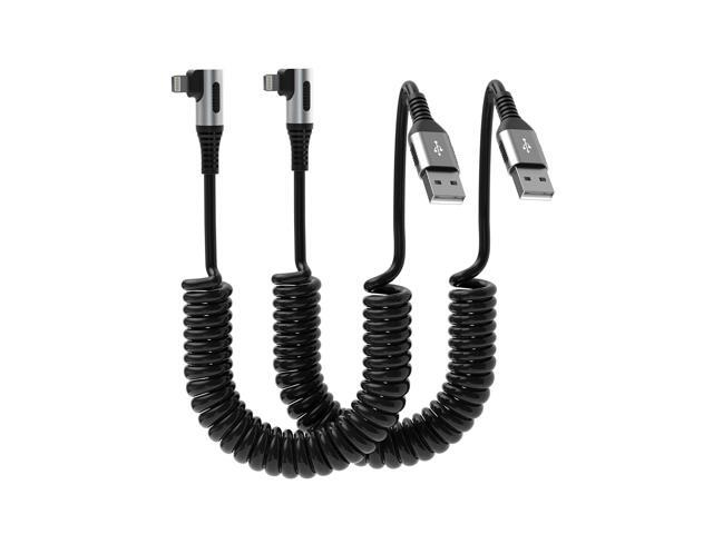 90 Degree Coiled Lightning Cable, 2 Pack iPhone Charger Cable for Apple Carplay [MFi Certified], USB Fast Charging Coiled Lightning Cable Right...