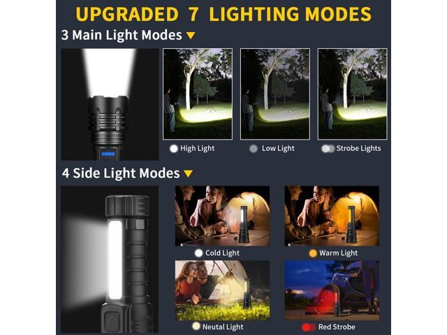 Rechargeable Flashlights High Lumens, 7Mode Flashlights Rechargeable, Super Bright Flashlight, Adjustable Tactical Flash Light, High Powered Flash...