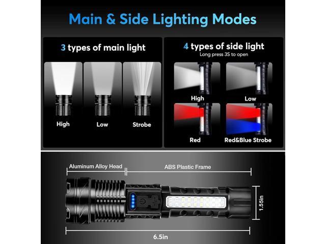 JIJ Flashlight 3 Pack, Rechargeable Flashlights High Lumens, 7 Modes LED Flashlight with IP67 Waterproof, Adjustable Handheld Tactical Flashlight...