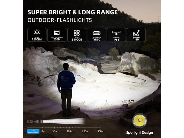 WUBEN L50 Flashlight 1200 High Lumens Tactical Flashlight Pocket Rechargeable Flashlight IP68 with 5 Mode Flash Light, LED Tail Switch Flashlight...