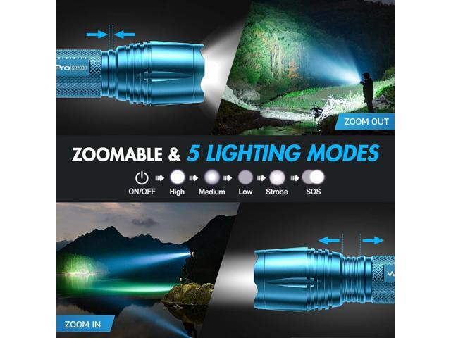 WdtPro LED Flashlight High Lumens SR2000 Pro, 4 Pack Brighter Tactical Flashlights with 5 Modes & Zoomable, Powerful Mini Flash Light for...
