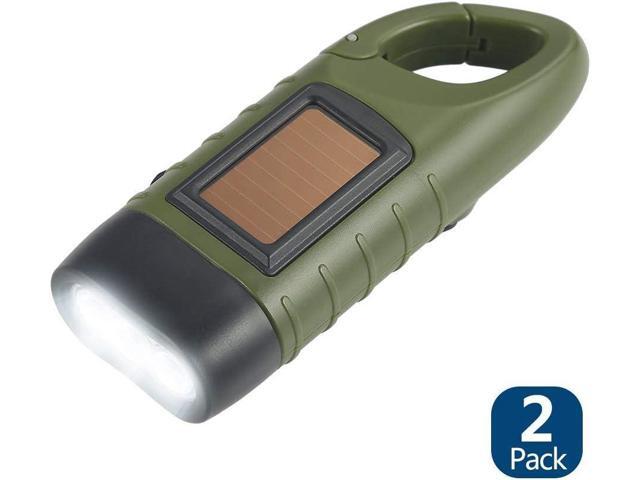 Simpeak 2-Pack Hand Crank Solar Powered LED Flashlight, Emergency Survival Flashlight Torch for Outdoor Sports, Green
