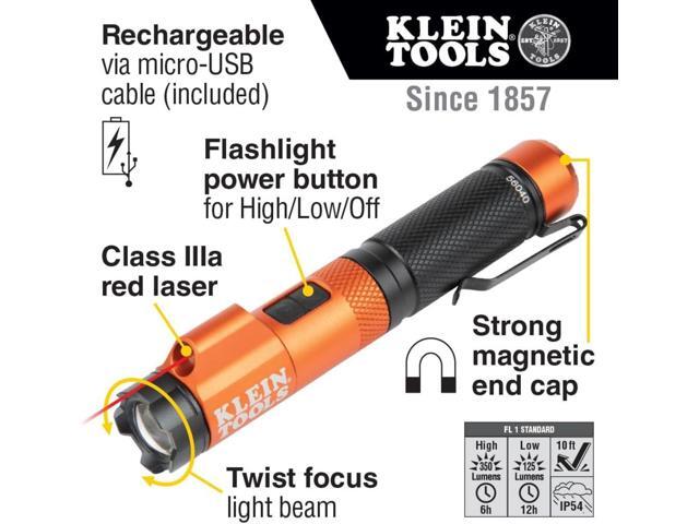 Klein Tools 56040 Magnetic LED Flashlight, 350 Lumen Rechargeable Flashlight, Twist Focus, Laser Pointer, Hands-Free, USB Charging Cable, for Work...