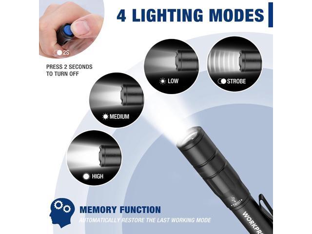 WORKPRO Rechargeable Pen Light, Mini Flashlight, 2 Pack Ultra-Compact EDC Flashlight, Pocket Flashlight with Clip, Memory Function and 2 x USB C...