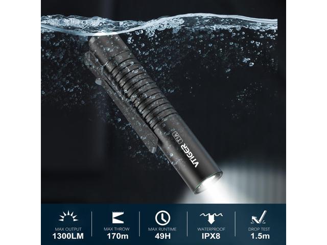 VTIGER T1A Mini Pocket EDC Flashlight with Clip,1300 Lumen Compact AA Rechargeable LED Little Flashlights, Super Bright Tail Switch Small Flash...