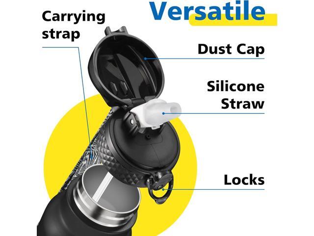 Han's Bottle Sports Water Bottle - 32 Oz, Straw Lid, Leak Proof, Vacuum Insulated Stainless Steel, Double Walled, Thermo Mug,Black