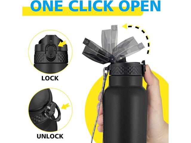 Han's Bottle Sports Water Bottle - 32 Oz, Straw Lid, Leak Proof, Vacuum Insulated Stainless Steel, Double Walled, Thermo Mug,Black
