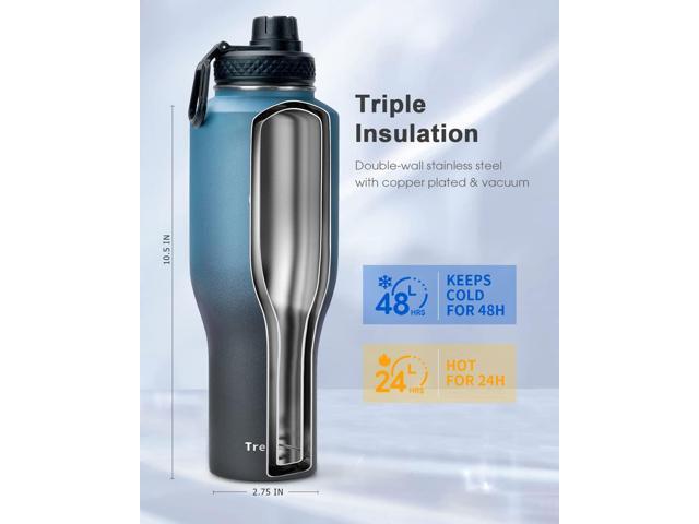 Trebo 40 oz Water Bottle Insulated Fit in Any Car Cup Holder,Triple Wall Vacuum Insulated Water Bottle (Cold for 48 Hrs, Hot for 24 Hrs),Leakproof...