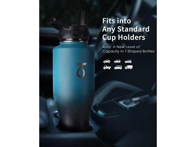 Trebo 40 oz Water Bottle Insulated Fit in Any Car Cup Holder,Triple Wall Vacuum Insulated Water Bottle (Cold for 48 Hrs, Hot for 24 Hrs),Leakproof...