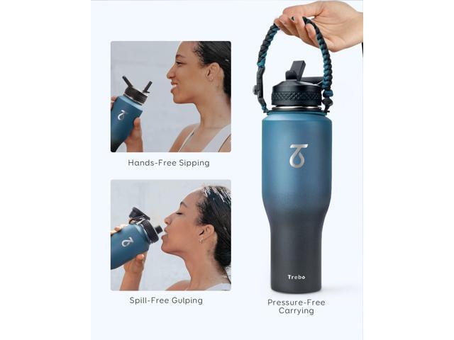 Trebo 40 oz Water Bottle Insulated Fit in Any Car Cup Holder,Triple Wall Vacuum Insulated Water Bottle (Cold for 48 Hrs, Hot for 24 Hrs),Leakproof...