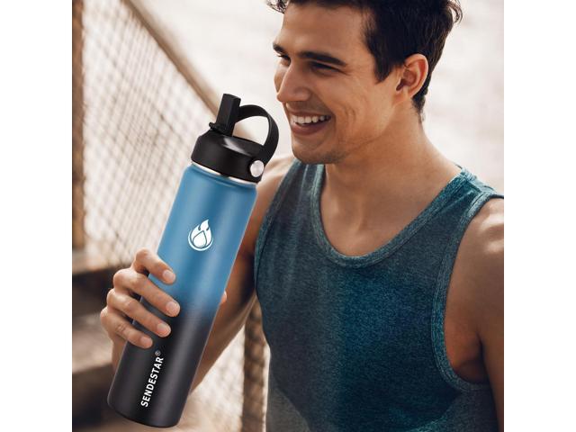 SENDESTAR Insulated Water Bottle 24 oz, Double Wall Vacuum Leak Proof Stainless Steel Sports Water BottleWide Mouth with New Flex Straw Lid & Spout...