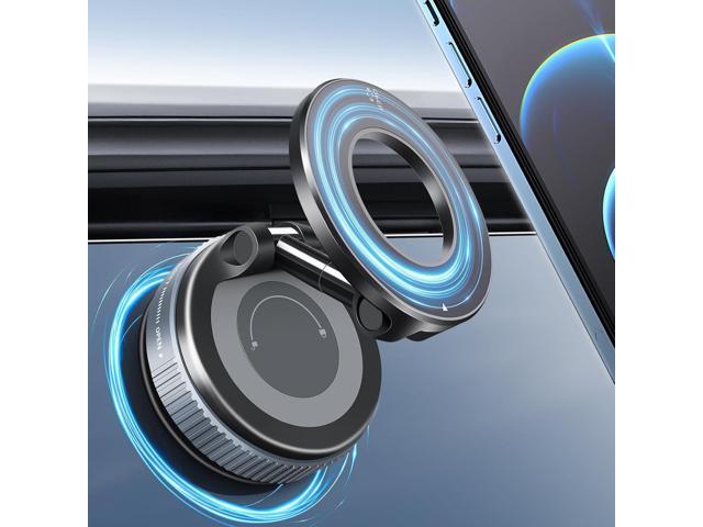 Vacuum Suction Magnetic Phone Holder, 2025 Upgraded Foldable Retractable Suction Cup Car Phone Mount for Magsafe, 360° Adjustable Magnetic Phone...