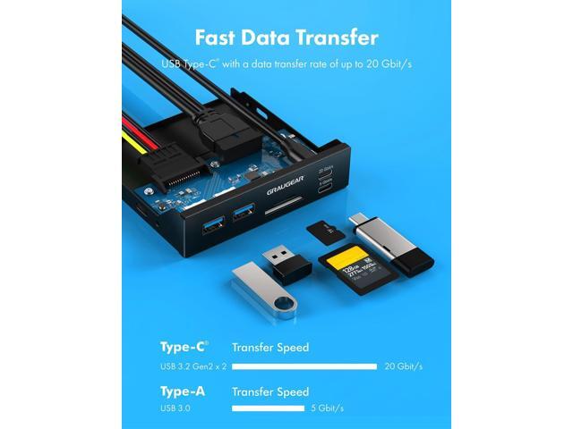 GRAUGEAR 3.5 Inch Front Panel USB C Hub, SD/microSD Internal Card Reader, 20Gbps USB 3.2 Gen 2x2, USB3.2 Type-E Key-A 20-Pin Header & USB3.0 Header...