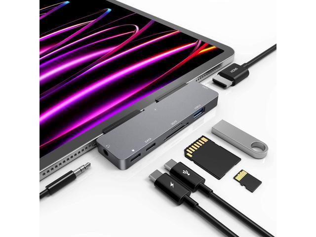 iPad Pro M4/M2/M1 13/11/12.9, iPad Air 5, 7 in 1 Adapter - 4K 60Hz HDMI, 3.5mm Headphone Jack, USB3.0, USB C PD Charging & Data, SD/Micro SD Card...