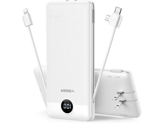 VEGER Portable Charger for iPhone Built in Cables and Wall Plug, 10000mah Slim Fast Charging USB C Power Bank, Travel Essential Battery Pack...
