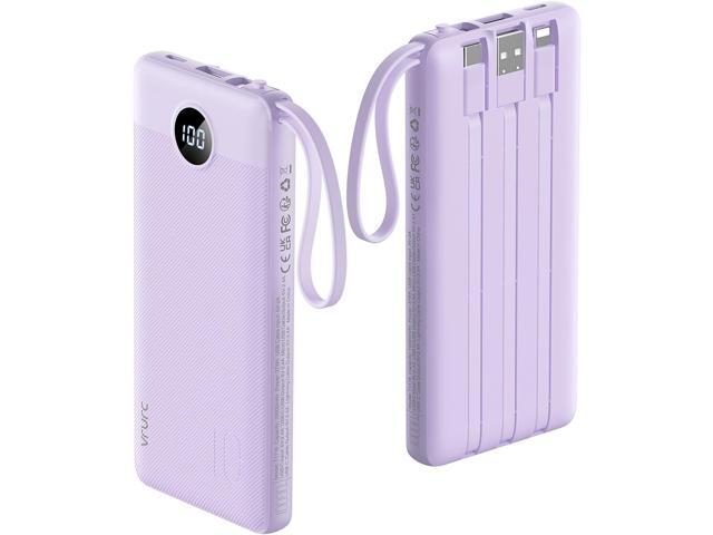 VRURC Portable Charger Power Bank, 10000mAh Travel Essentials Battery Pack, 5 Outputs 2 Inputs Slim Charging Bank Built-in Cables Cords for iPhone...