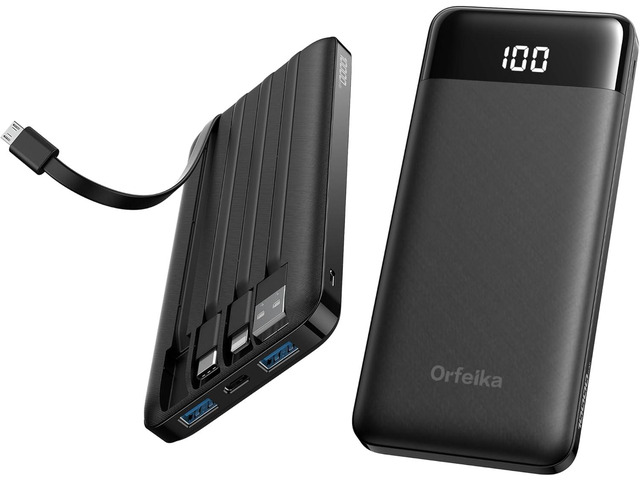 Orfeika Portable Phone Charger, 10000mAh Portable Charger Power Bank with Built-in Cables, Travel Essential Battery Pack Compatible with iPhone,...