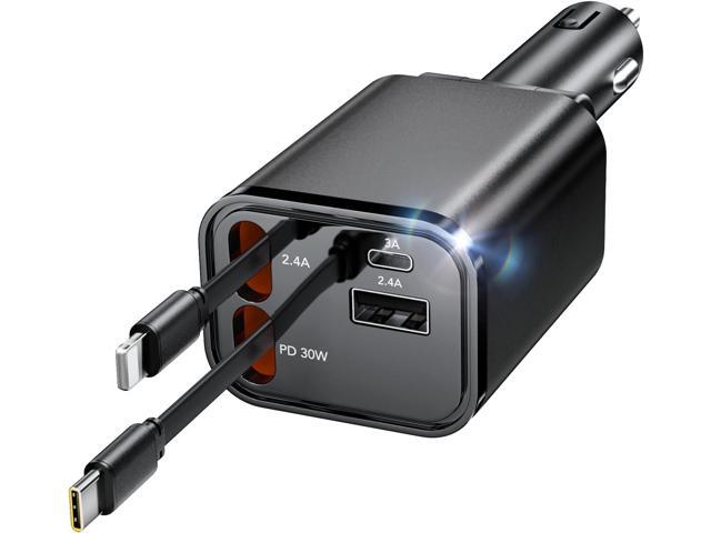 Retractable Car Charger for iPhone 17, 4 in 1 Fast Car Charging 69W,Car Travel Essentials Charger, Women Men for Gifts USB C Car Accessories...