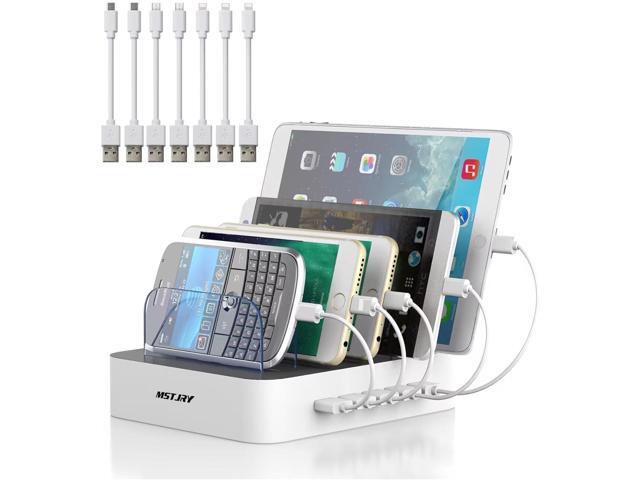 MSTJRY Charging Station for Multiple Devices: 5 Port Multi USB-A Charger Stations Multi-Device Organizer Charging Dock Designed for iPhone iPad...