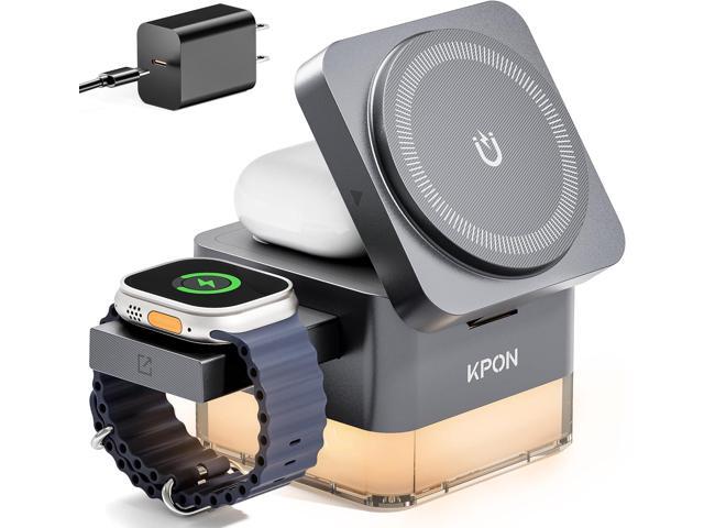 KPON for iPhone Nightstand Charging Station,15W 3 in 1 Wireless Phone Charger Stand with Night Lamp, Travel Foldable Magnetic Cube Magsafe Dock for...