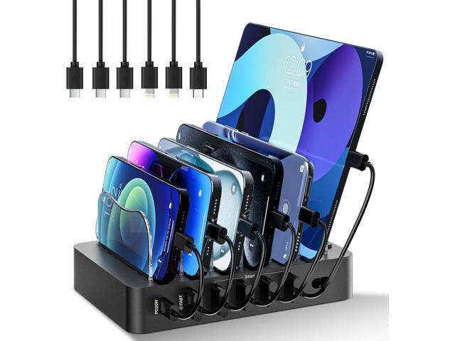 Charging Station for Multiple Devices 68W 6 Port Phone Charger Dock with 6 Cables, 20W Black Fast Charging Station Compatible with Apple Cellphone...