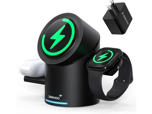 ZEEHOO 3 in 1 Charging Station for Apple Devices, Mag-Safe Charger Stand, Qi2 15W Auto-Rotating Wireless Charger for iPhone 17 16/15/14/13/12...