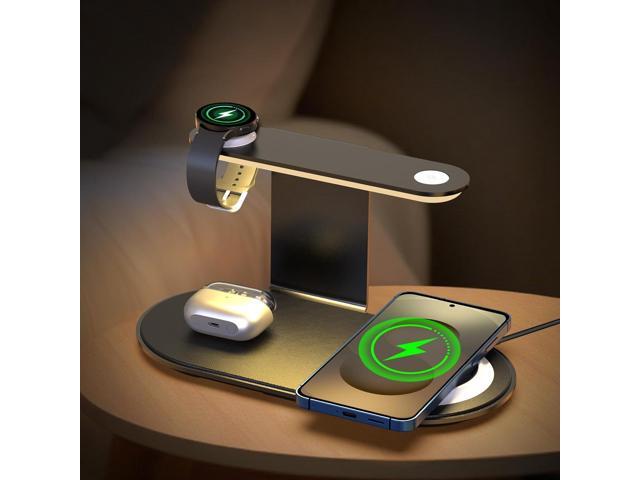 Aluminum 4-in-1 Charging Station for Samsung/Android with 3-Level Night Light, 18W Wireless Charger for Galaxy S25 Ultra/S24/S23/S22/Note 20,Galaxy...