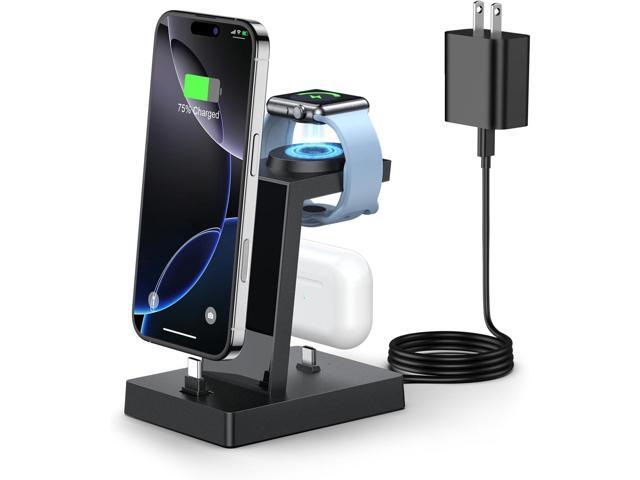 30W Fast 3 in 1 Charging Station for Apple Devices - ADADPU USB C Charger Stand for iPhone 17 16 15 Pro Max Plus & AirPods 4,Wireless Charger Dock...