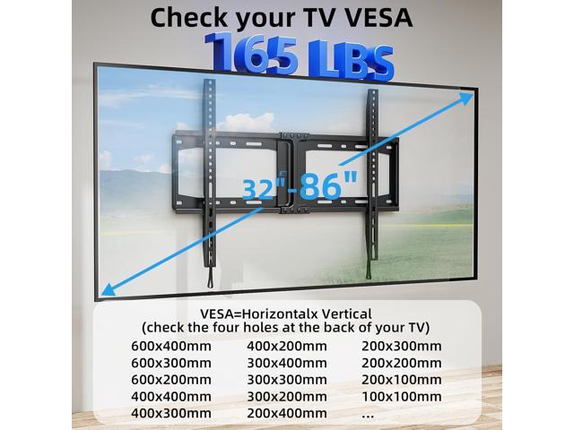 HOME VISION Heavy Duty Fixed TV Wall Mount for Most 32-86 Inch Flat TVs, Max VESA 600X400mm up to 165lbs Fits 16/18/24 Inch Wood Studs, Universal...