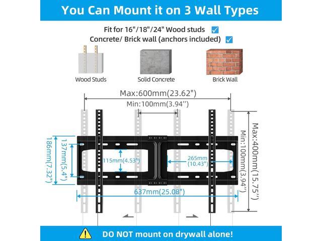 HOME VISION Heavy Duty Fixed TV Wall Mount for Most 32-86 Inch Flat TVs, Max VESA 600X400mm up to 165lbs Fits 16/18/24 Inch Wood Studs, Universal...