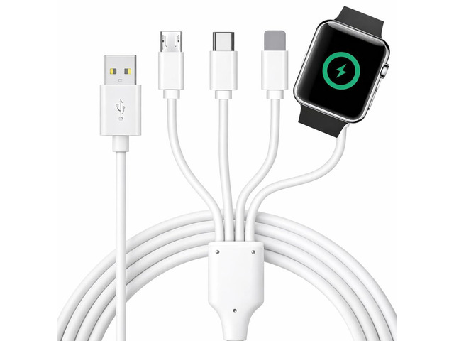 TOP-UP 4 in 1 Watch & Phone Charger Cable Travel Essentials Multi Charging Cable for Apple Watch, iPhone, USB-C & Micro, Multi Device Charger...