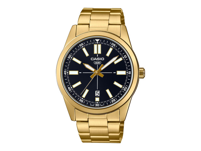 Casio Mens MTPVD02G1E Analog Dress Watch Black Dial, Gold-Tone Stainless Steel Case & Bracelet, Date Display